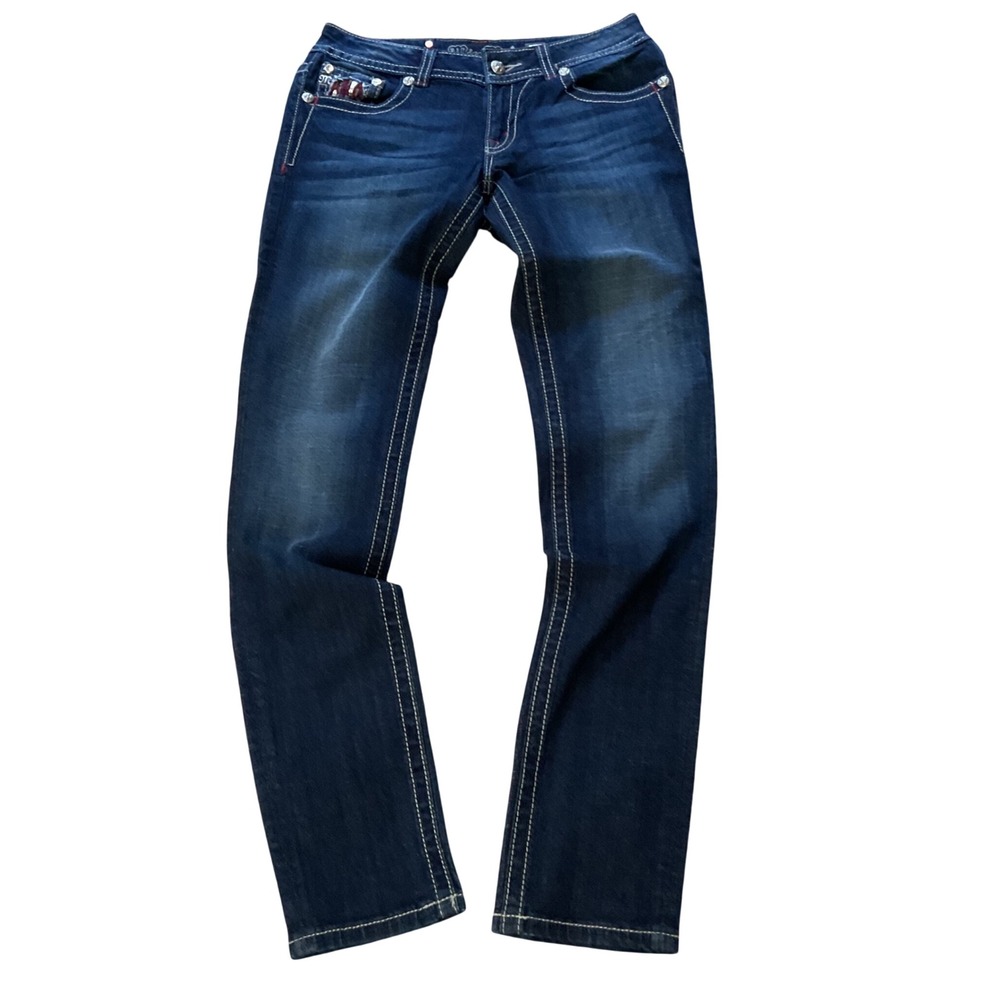 Miss Me Womens Skinny Jeans Dark Wash Sequin‎ Flap Pocket JP6095S4 Size 29